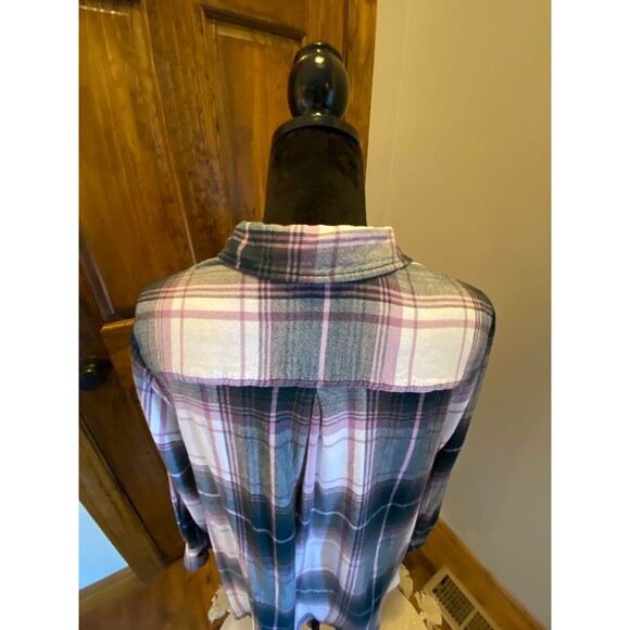 Terra & Sky Flannel Shirt Plus Size 1X Top Plaid Purple Pink Womans Button down - Picture 4 of 7